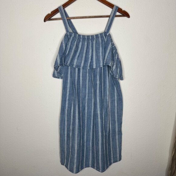 J. Crew Chambray Striped Off Shoulder dress Sz Large - Picture 2 of 8